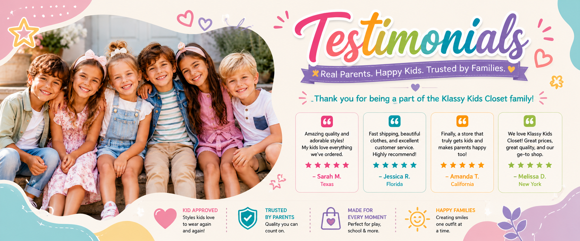 Banner Klassy Kids Closet testimonials design